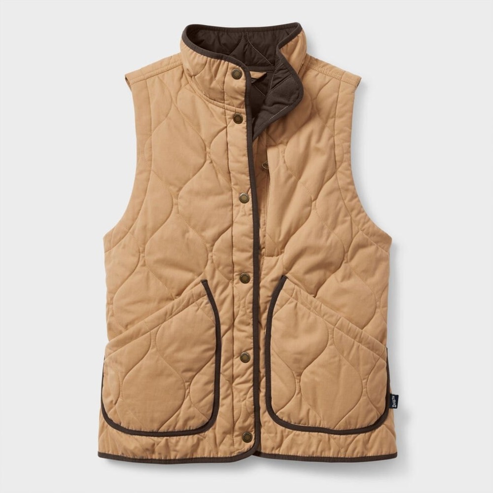 Duluth Trading Co Womens Sutters Mill Quilted Vest Fawn Tan Brown L